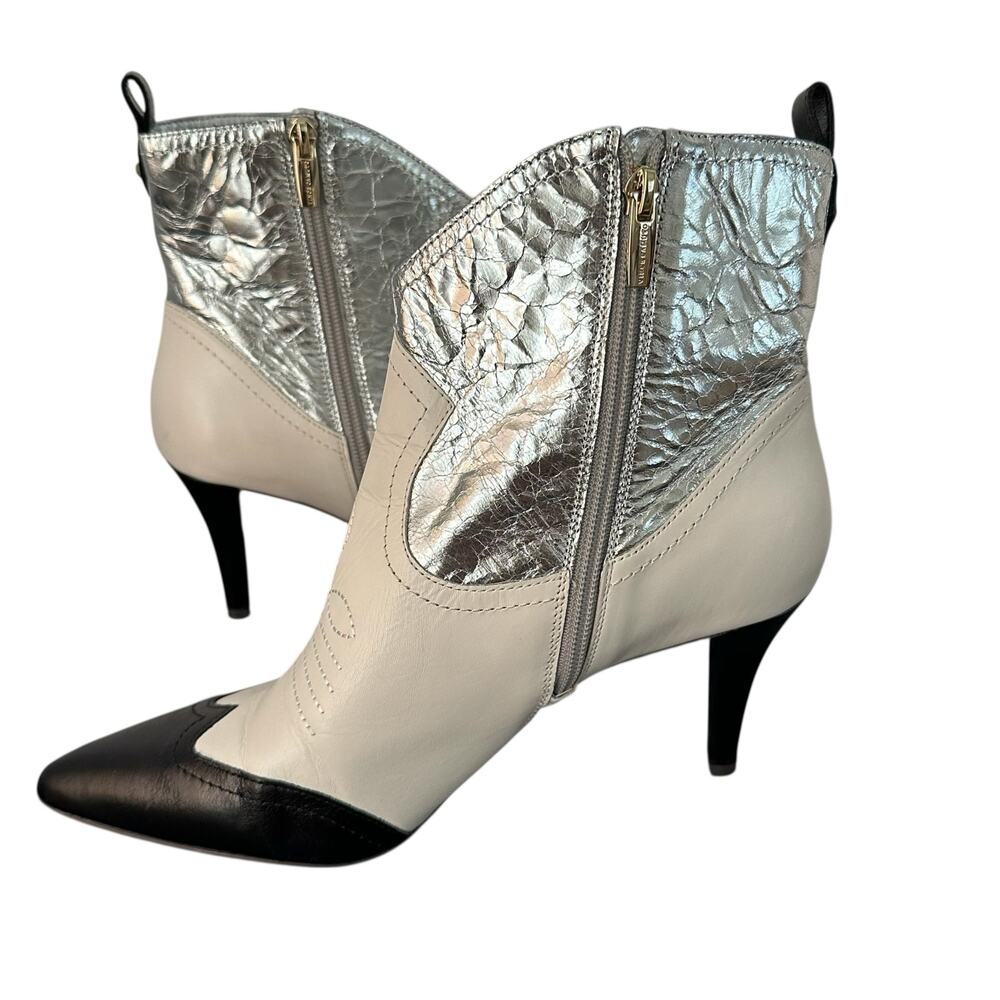 Vince Camuto Saiovell Women Leather Pointed Toe Silver/Coconut Cowboy Boots 10